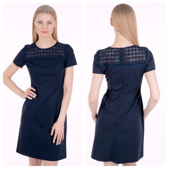 Brooks Brothers Short Sleeve Eyelet Dress in Navy Blue Sz. Medium - Picture 1 of 10